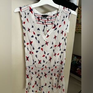 Theory Womens Blouse- Red, White & Blue Geometric Print- S